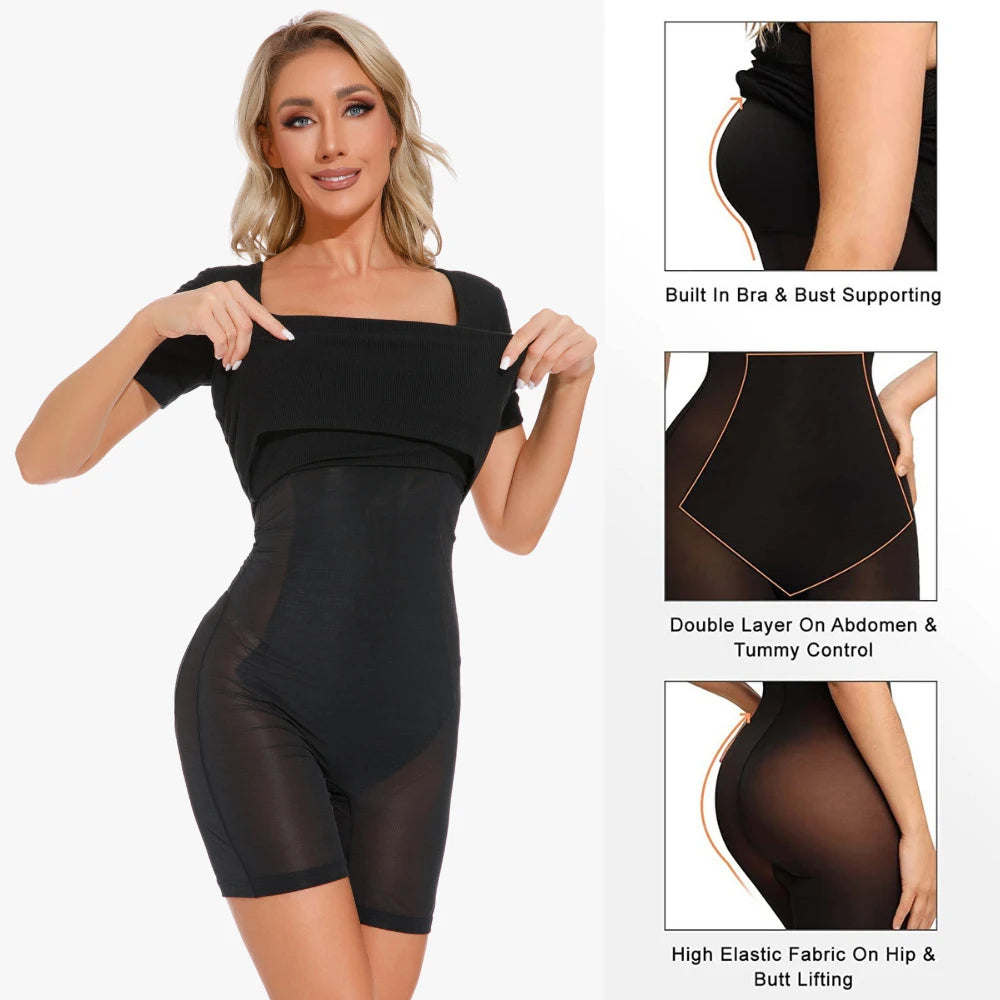 Shapewear Dresses Women Full Body Shaper Control Slips Built in Shapewear Bra in 1 Sexy Girl Short Sleeves Shaper Dress