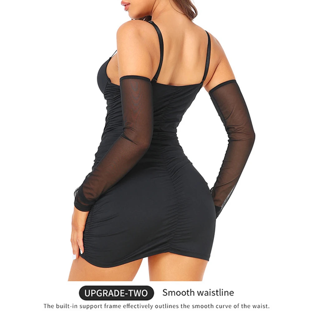 Shapewear Control Slips Dress Women Black Slip Dress High-Waisted Slimming Dress with Adjusteble Shoulder Straps