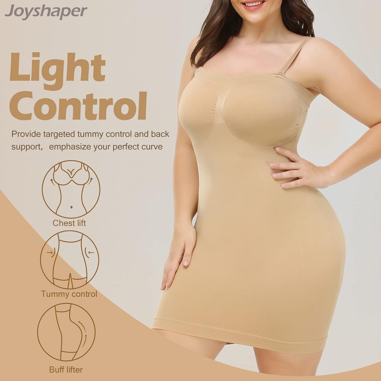 Strapless Dress Slips for Women Shapewear Camisole Body Shaper Tummy Control Slip Seamless Full Cami