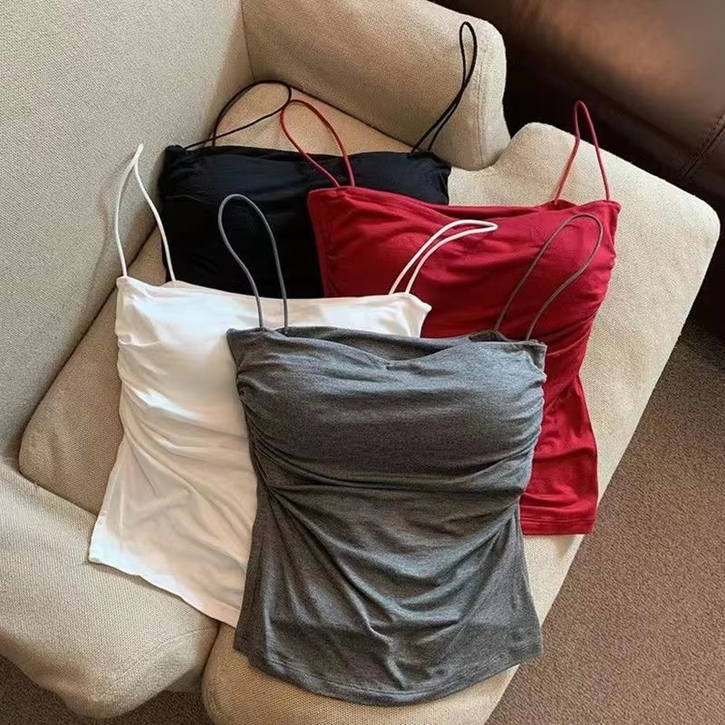 New Women'S Halter Top Summer Korean Style Trend Fashion Built-In Women'S Bra Stretch Women'S Beach Everyday Casual Tank Top