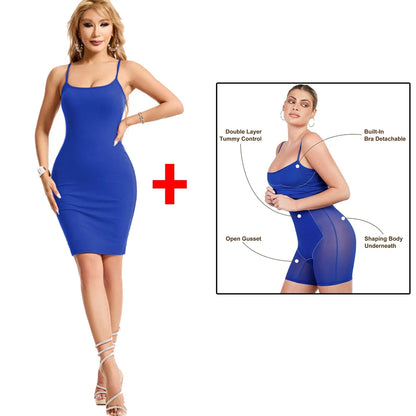 Women Shapewear Dress Control Slips Body Shaper Tight Slimming Control Panties in 1 Short Sleeves Casual Summer Dresses