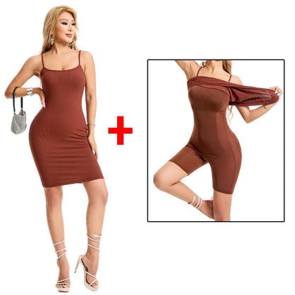 Women Shapewear Dress Control Slips Body Shaper Tight Slimming Control Panties in 1 Short Sleeves Casual Summer Dresses
