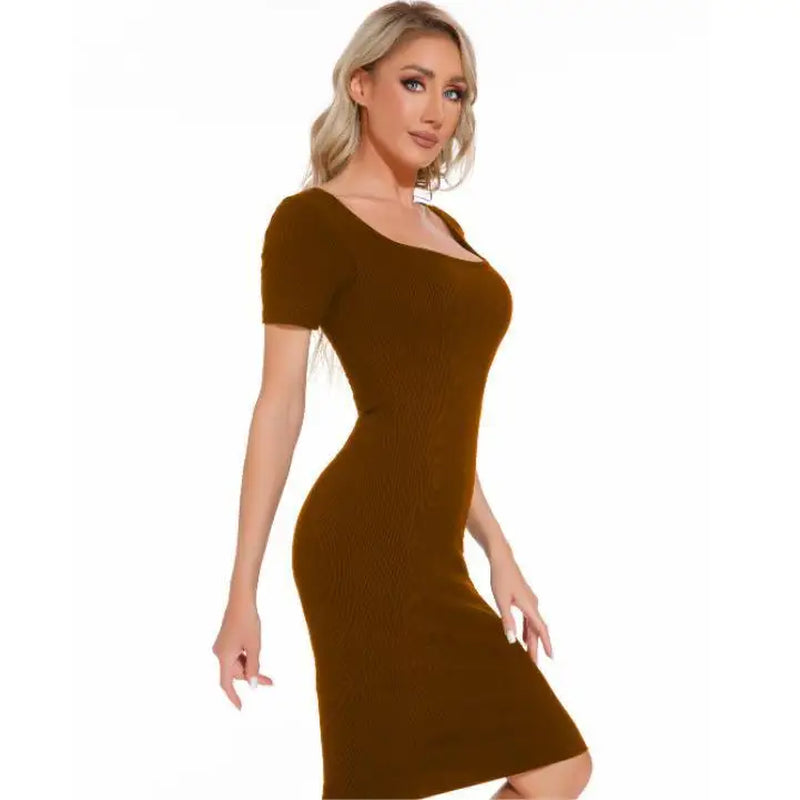 Shapewear Dresses Women Full Body Shaper Control Slips Built in Shapewear Bra in 1 Sexy Girl Short Sleeves Shaper Dress