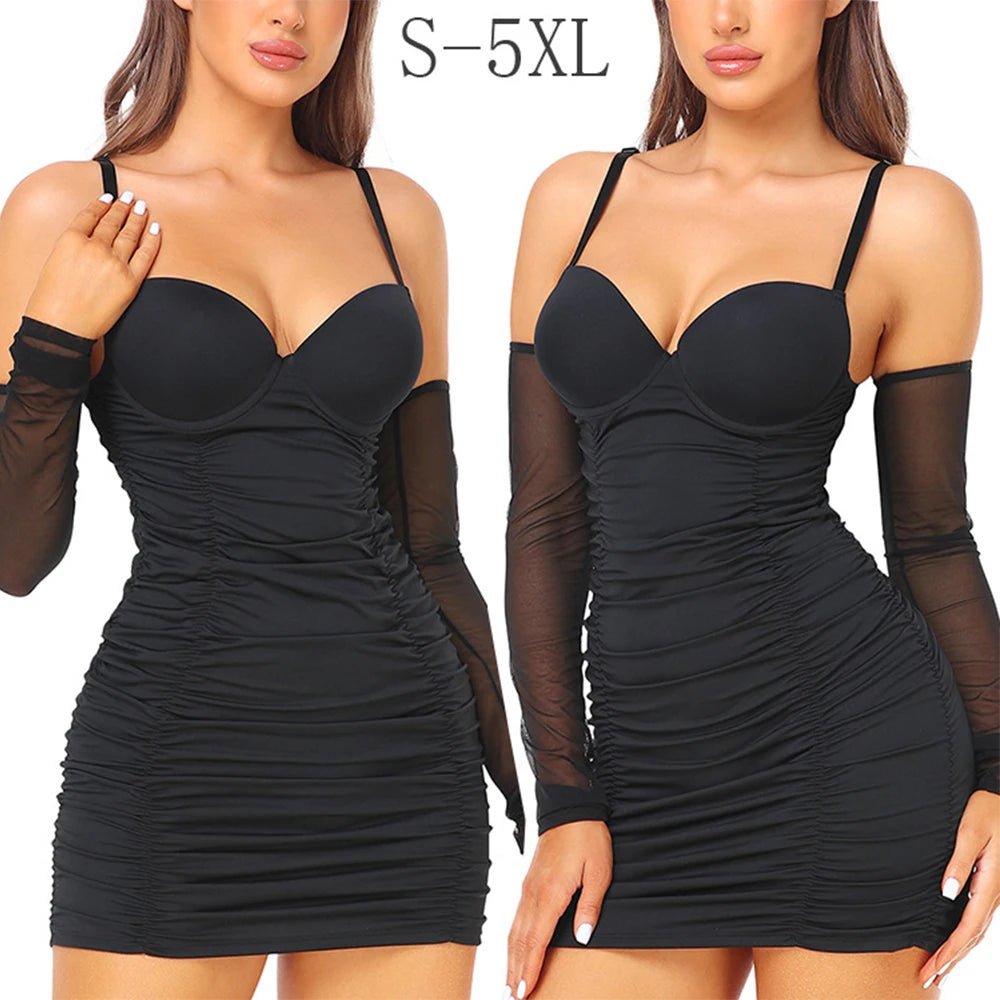 Shapewear Control Slips Dress Women Black Slip Dress High-Waisted Slimming Dress with Adjusteble Shoulder Straps
