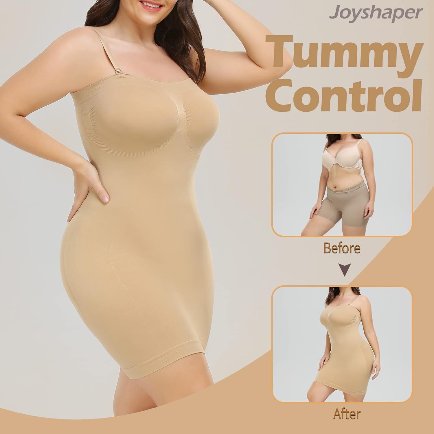 Strapless Dress Slips for Women Shapewear Camisole Body Shaper Tummy Control Slip Seamless Full Cami