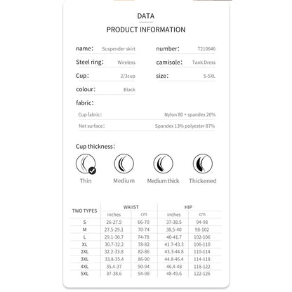 Shapewear Control Slips Dress Women Black Slip Dress High-Waisted Slimming Dress with Adjusteble Shoulder Straps